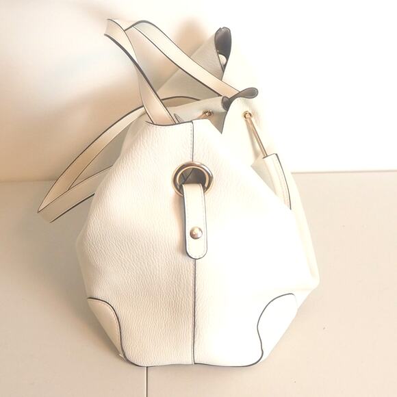 Sondra Roberts Squared Vegan Pebbled Leather Shoulder Tote Bag Cream Gold - Picture 12 of 16